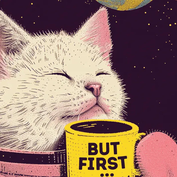 BUT FIRST! SPACECAT COFFEE funny greeting card