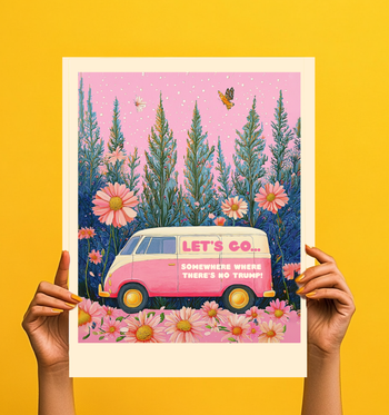 ART PRINT set of 4 PINK VAN NO TRUMP