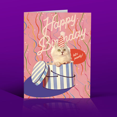 LET'S PAWTY cat birthday card
