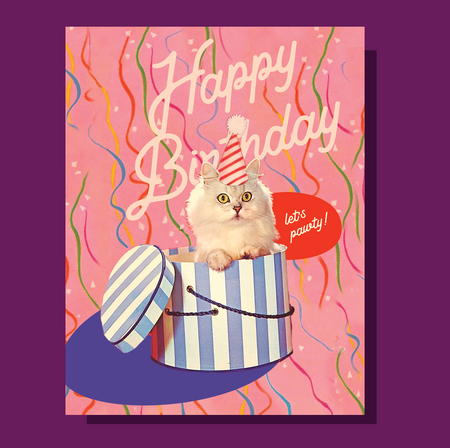 LET'S PAWTY cat birthday card